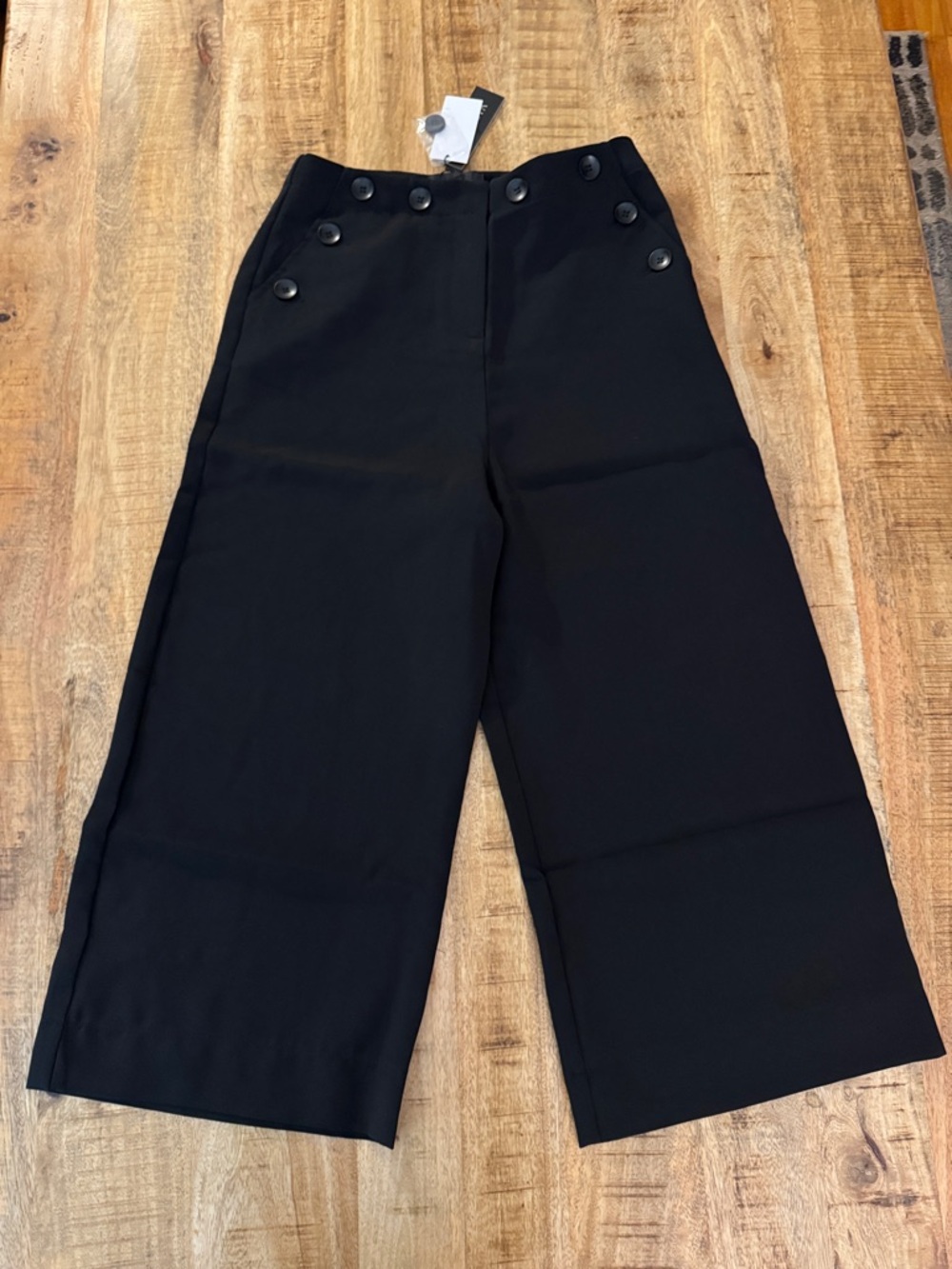 Gracia Black Wide-Leg cropped Sailor Button Pants trousers NEW NWT SMALL